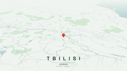 Modern minimalist vector map of Tbilisi, Georgia. High-quality scalable illustration of Tbilisi city grid, Kura Mtkvari River canyon axis for posters design. © AliRza