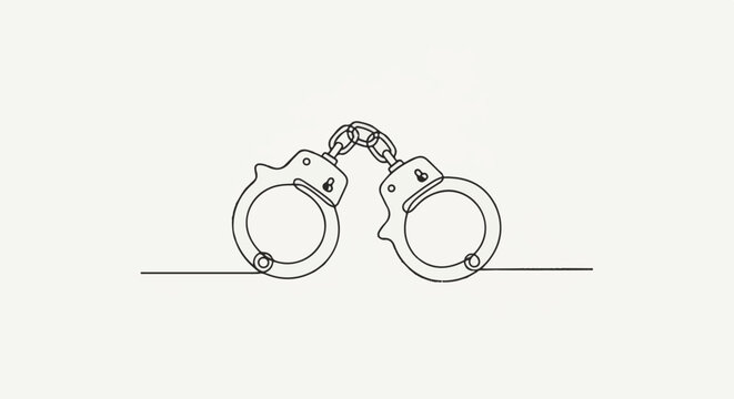 Handcuffs drawn with a single continuous line, symbolizing restraint and justice