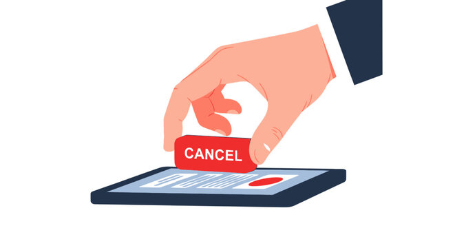 Cancel Culture Concept: Businessman Hand Putting a Red Cancel Button on a Smartphone Screen