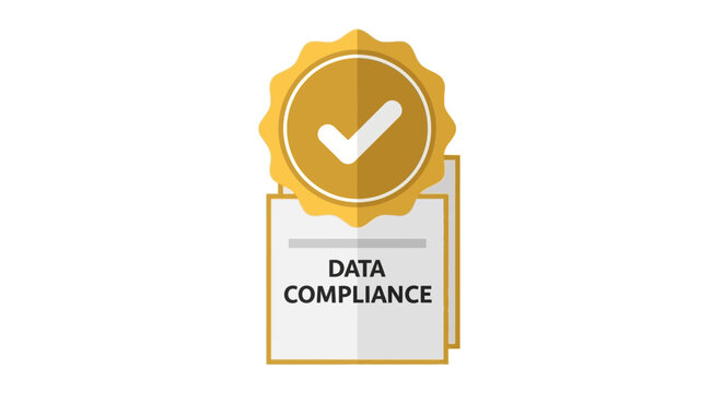 Data Compliance Document with Gold Certification Seal and Checkmark Icon for Regulatory Standards