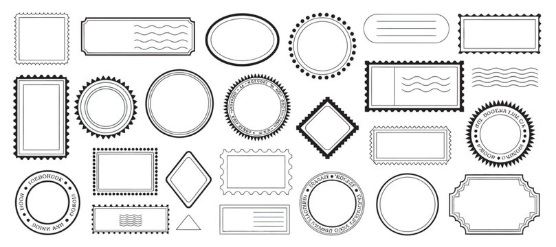 Collection of blank postage stamp frames and postmark borders in vector format