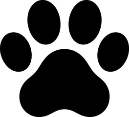 Black animal paw print silhouette icon with four toe pads and rounded central pad, isolated on white background. Simple pet vector illustration. © Flower_Ranger