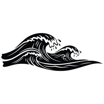 Ocean wave silhouette illustration vector art style for surfing beach coastal design motif.