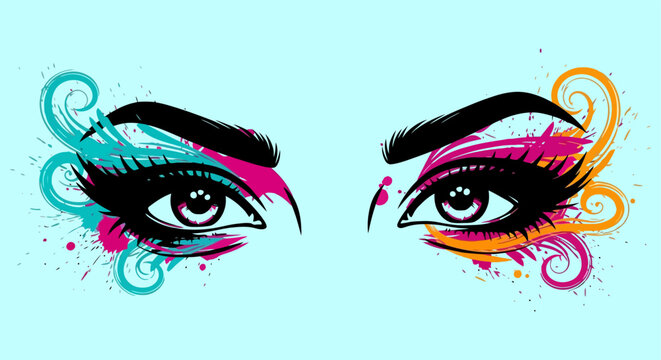 Colorful Artistic Rendering of Expressive Female Eyes.