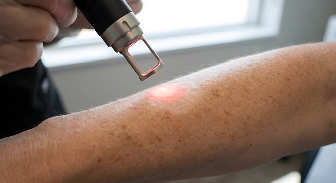 Laser skin treatment for sun spot removal on freckled arm