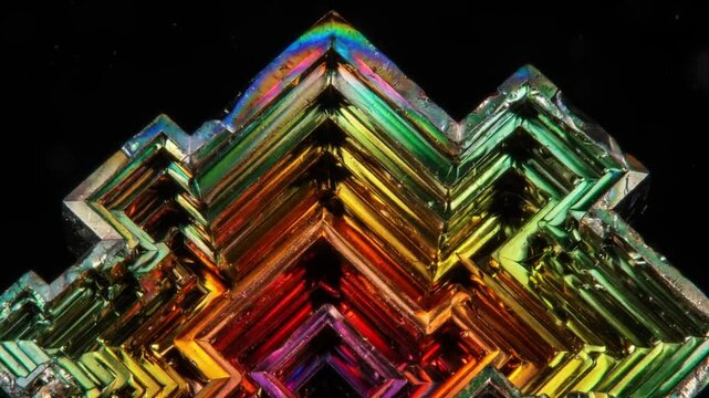 Rainbow oxidation on geometric bismuth crystal steps, unique materials science macro