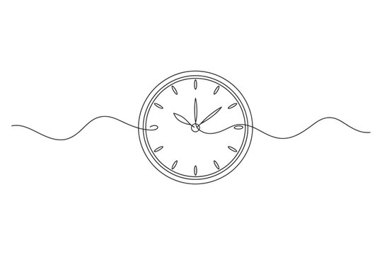 Continuous single line drawing of a wall clock with a sine wave minimalist continuous abstract decoration illustration background minimalism creative decorating watchmaker chronometer
