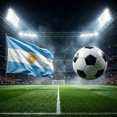 Fototapeta premium Argentina soccer stadium flag and ball