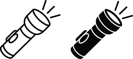 Flashlight, icon set, torch icons collection showing handheld light symbols for camping safety emergency and utility lighting design. © Eva Elrod