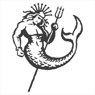 Merman holding a trident and wearing a crown