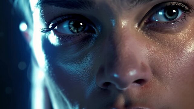 A captivating exploration of human perception illustrated through intense close-ups, showcasing mesmerizing details and emotions across two contrasting frames.