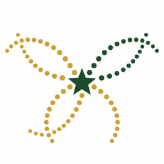 Obraz premium Abstract graphic symbol with a central green star and three dotted loops in yellow and green.
