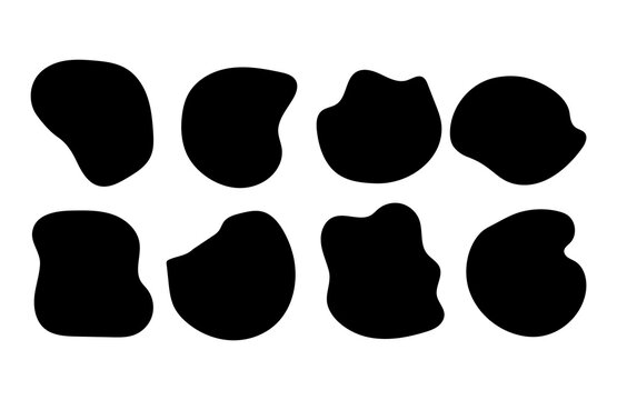 Set of abstract organic shapes. Liquid blob forms, wavy curves, soft round frames. Vector doodle elements for backgrounds, stickers, or design templates. Isolated on white background