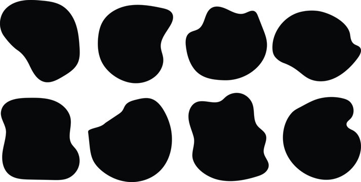 Set of abstract organic shapes. Liquid blob forms, wavy curves, soft round frames. Vector doodle elements for backgrounds, stickers, or design templates. Isolated on white background