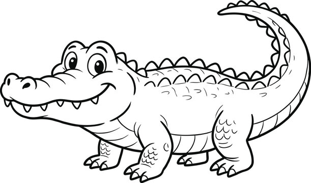 Cute cartoon alligator line art illustration for coloring book with alligator crocodile coloring illustration character wildlife predator creature