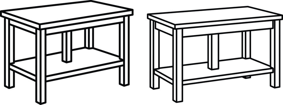 Pair of simple wooden side tables with storage shelves furniture interior minimalist illustration surfaces furnishing isolated