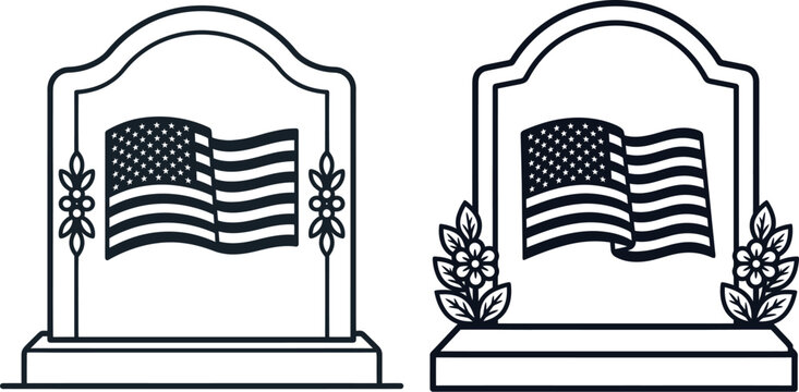 American memorial grave markers with national flag illustration tombstone memorial american patriotic cemetery monument commemoration headstone