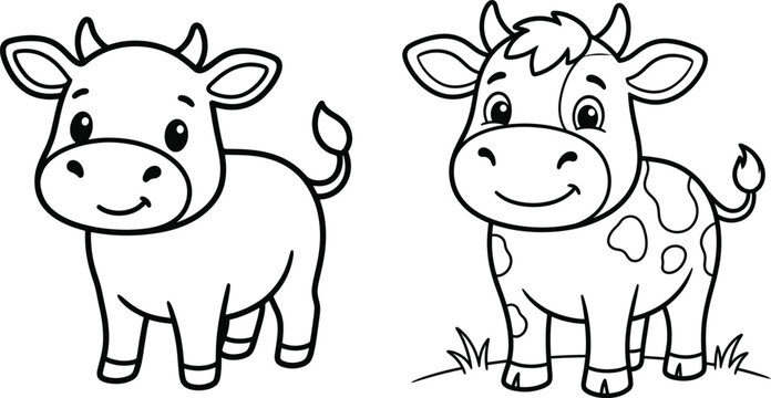 Cute cartoon cow characters line art illustrations with coloring character illustration livestock monochrome