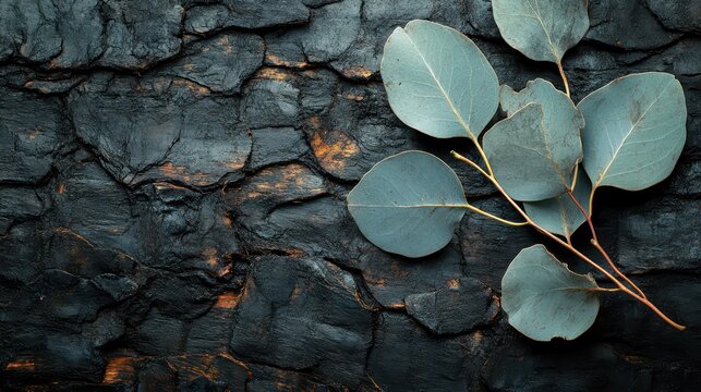 Eucalyptus Leaves on Charcoal.