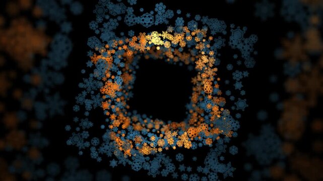 Golden and Blue New Year Frame From Snowflakes Looped Alpha Channel Background