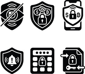 Obraz premium Security icons including shield with lock and alarm on white background
