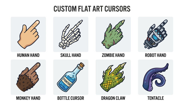 Various hands and fingers cursors  point towards 