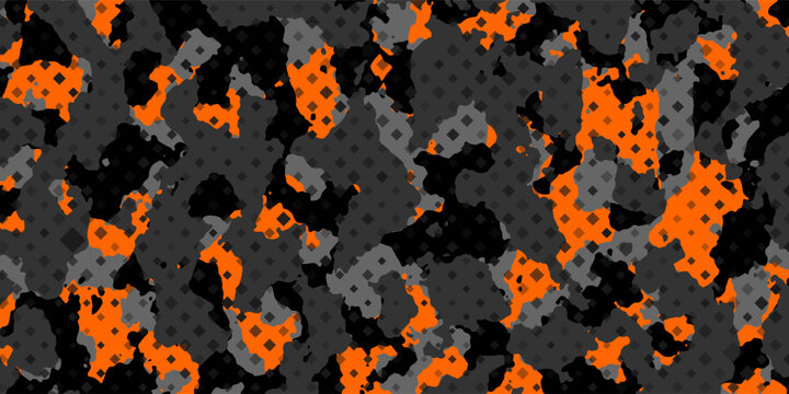 Camouflage texture seamless pattern with grid. Abstract modern endless military bacnground for fabric and fashion textile print. Vector illustration modern