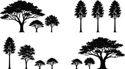 Fototapeta premium Tree silhouette collection with various species including oak and pine for landscape vector