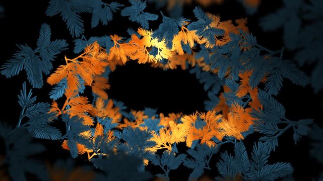New Year's spruce branches gold and blue, looped alpha channel background