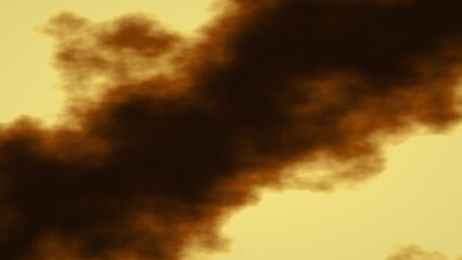 Fototapeta premium Dark brown smoke cloud rising on light yellow background representing warm atmospheric fx.
