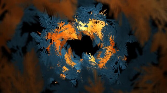 New Year's spruce branches gold and blue, looped alpha channel background