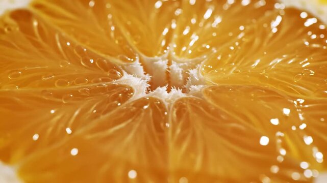 Water pouring onto fresh juicy orange slice
