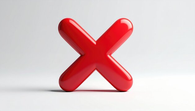 Shiny red cross symbol, signifying negation or incorrectness, against a plain background