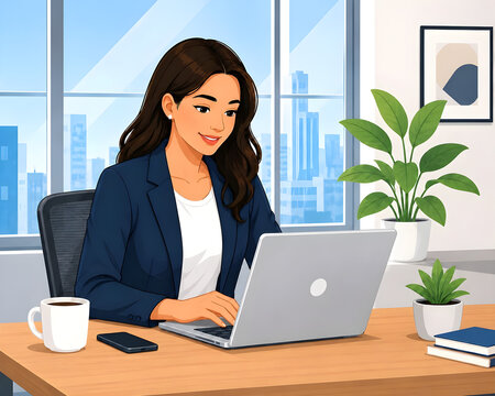 Professional Woman in Video Conference Meeting from Modern Home Office Workspace