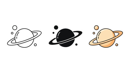 Saturn planet vector icon set in outline silhouette and flat color styles © fahad