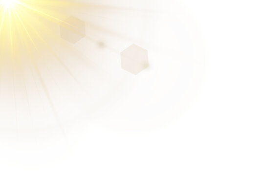 Realistic gold sunbeams with beautiful bokeh PNG. Abstract shining sun ray light effect transparent graphic for backdrop.