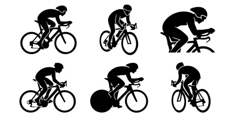 Obraz premium Cyclists riding bicycles in different poses on road bikes quickly