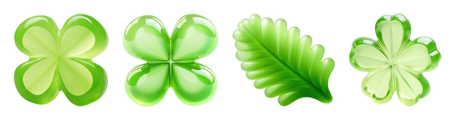 Obraz premium PNG Glossy green clover leaves illustration on transparent background