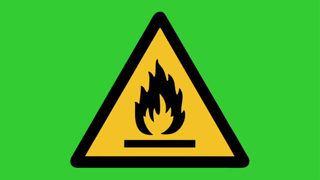 Vector illustration of a flammable material warning sign icon on a green background.
