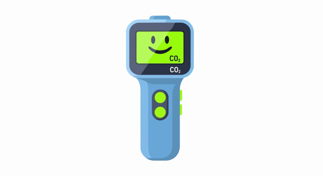 Handheld Digital CO2 Detector and Indoor Air Quality Monitor Illustration with Happy Face Screen