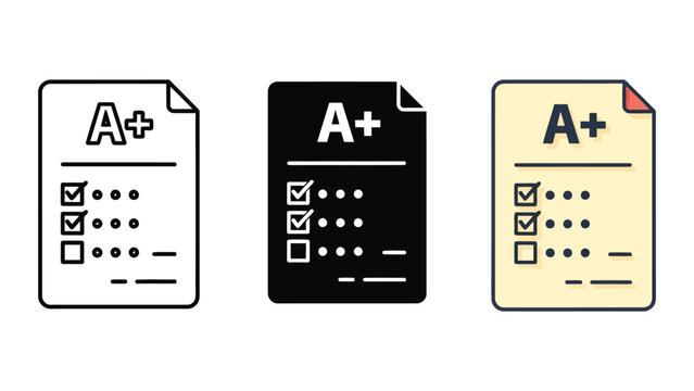Plus grade report card vector illustration set with checkmarks