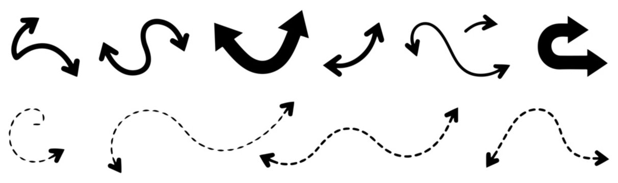 curved arrow line icon set
