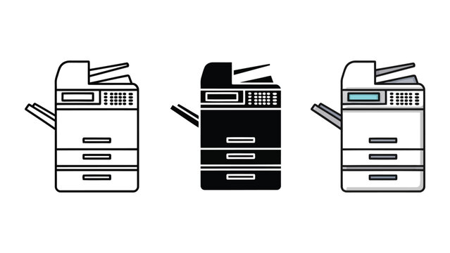 Office printer and copier machine vector icon set in different styles