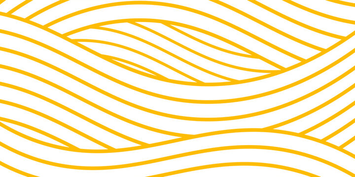 Yellow instant noodle, pasta and spaghetti texture with geometric wavy lines. Ramen, pasta vector pattern. Background abstract food illustration