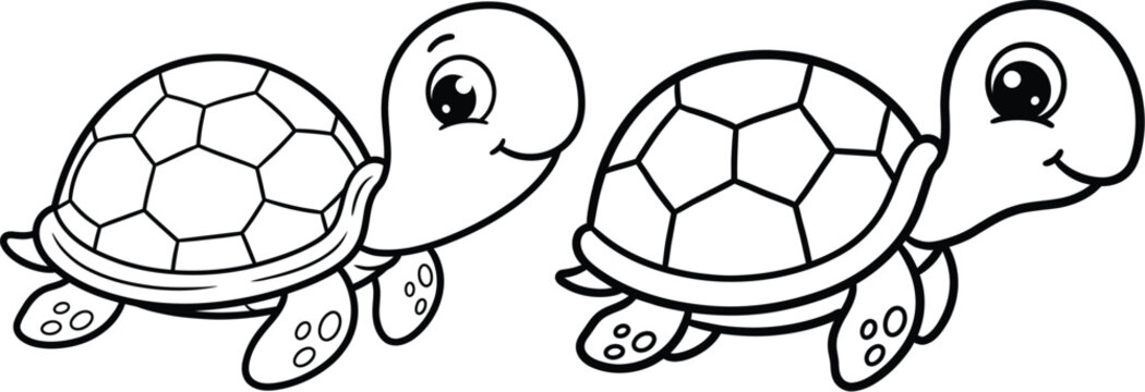Cute cartoon turtles vector outline coloring page illustration with tortoise coloring character illustration isolated wildlife
