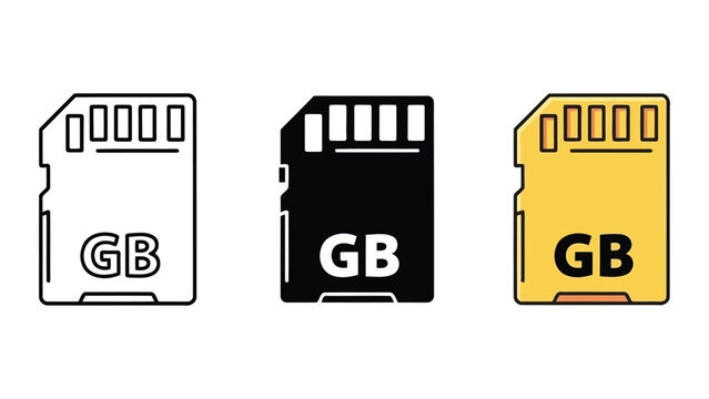 SD memory card vector illustration set in line art and flat style
