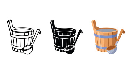 Sauna wooden bucket and ladle vector illustration set © Fahad