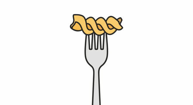 Stylized illustration of fusilli pasta twirled on a fork, isolated on white