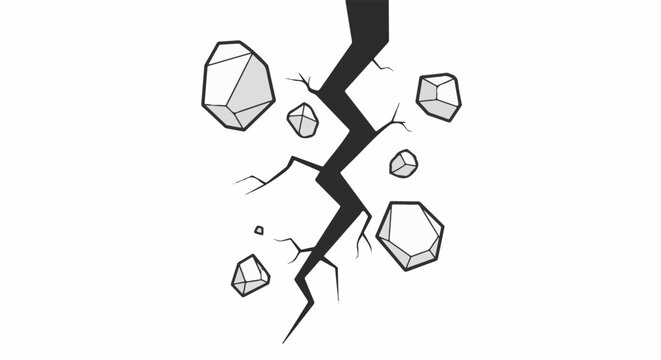Stylized jagged crack with polygonal rocks floating around