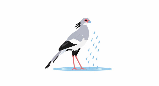 Stylized bird stands in a puddle during a rain shower
